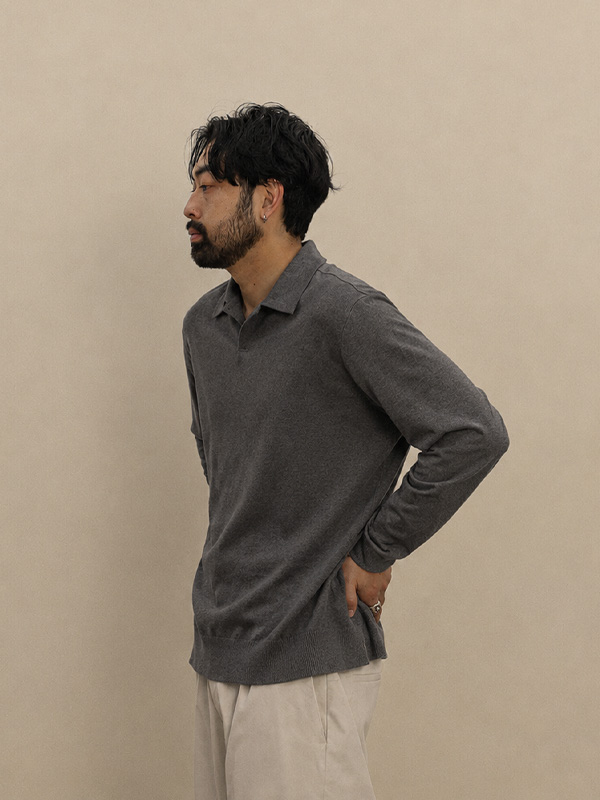 (L-5XL)<br>아드보나 オープンカラー 長袖ニット