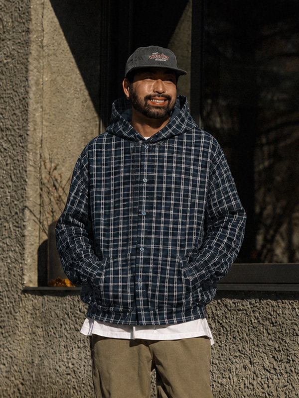 (M-2XL)<BR>라마조디 フードチェックのシャツ 611