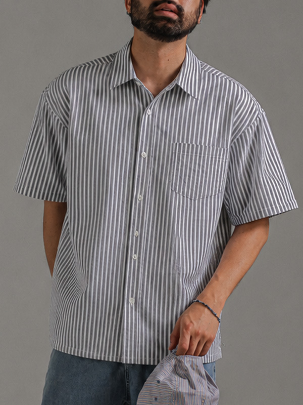 (M-4XL)<br>우도 旅行 ストライプ半袖シャツ