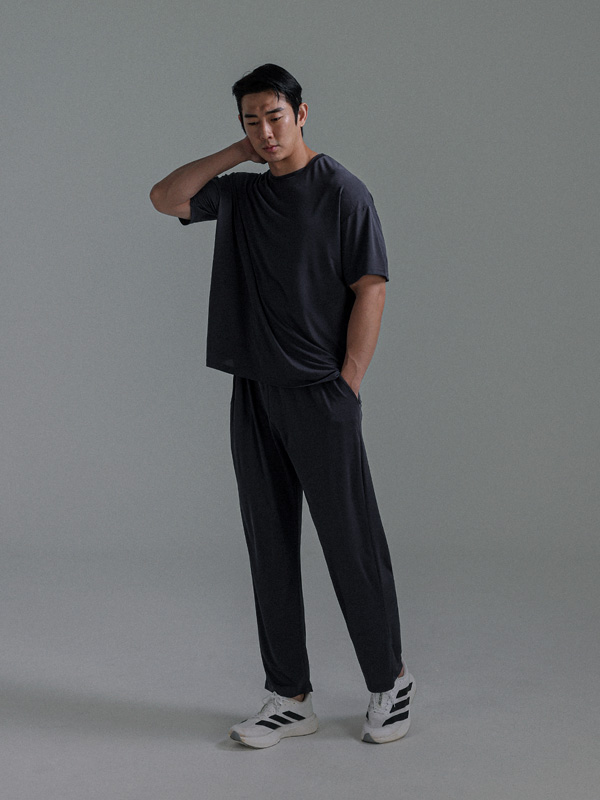 [SET](L-5XL)<BR>퓨즈 半そでティー + 레버튼 バンディングパンツ <br><font color="#098a09"><B> *長さを選択 하(基本的な,ロング+10cm)</B></font>