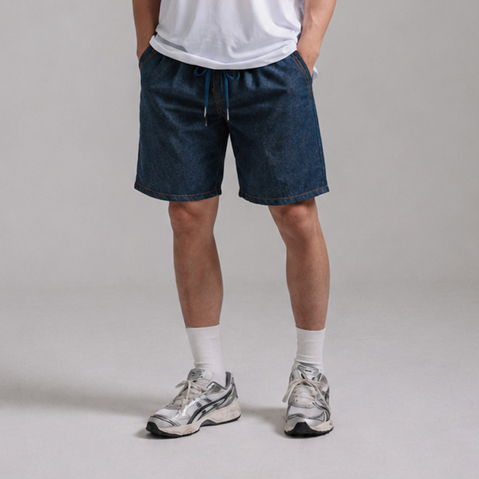(L-5XL)<BR>마르단 フェードなし 생지데님밴딩반바지