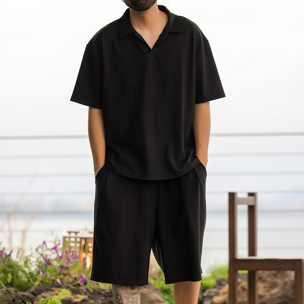 [SET](L-7XL)<br>무티뉴 プリッツ 半袖襟Tシャツ + 비티냐 プリッツ バンディング半ズボン