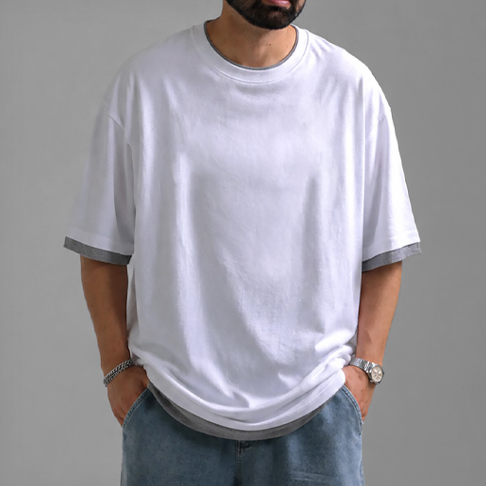 (L-5XL)<BR>로페스 レイヤード 半そでティー T083