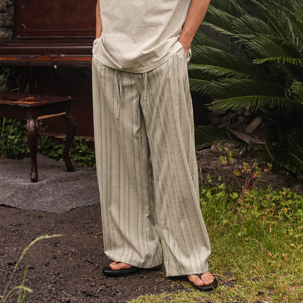 (XL-6XL)<BR>이누빅 ワイドフィット ストライプ バンディングパンツ 6K7620