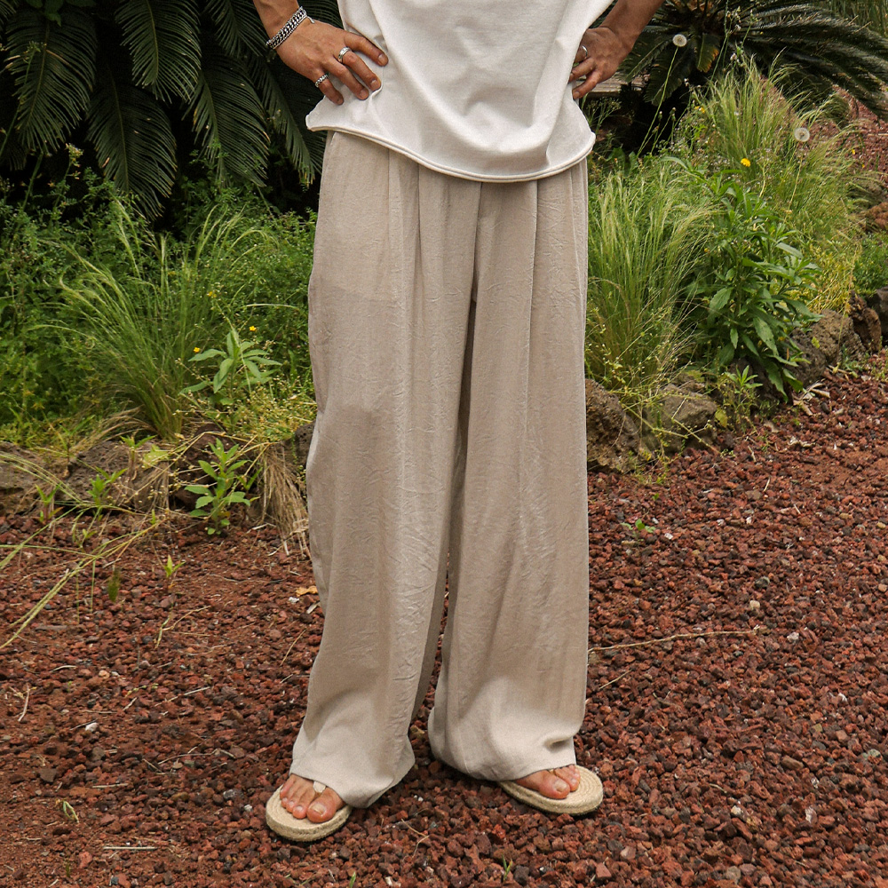 (XL-6XL)<BR>카키난 ワイドフィット リネンバンディングパンツ