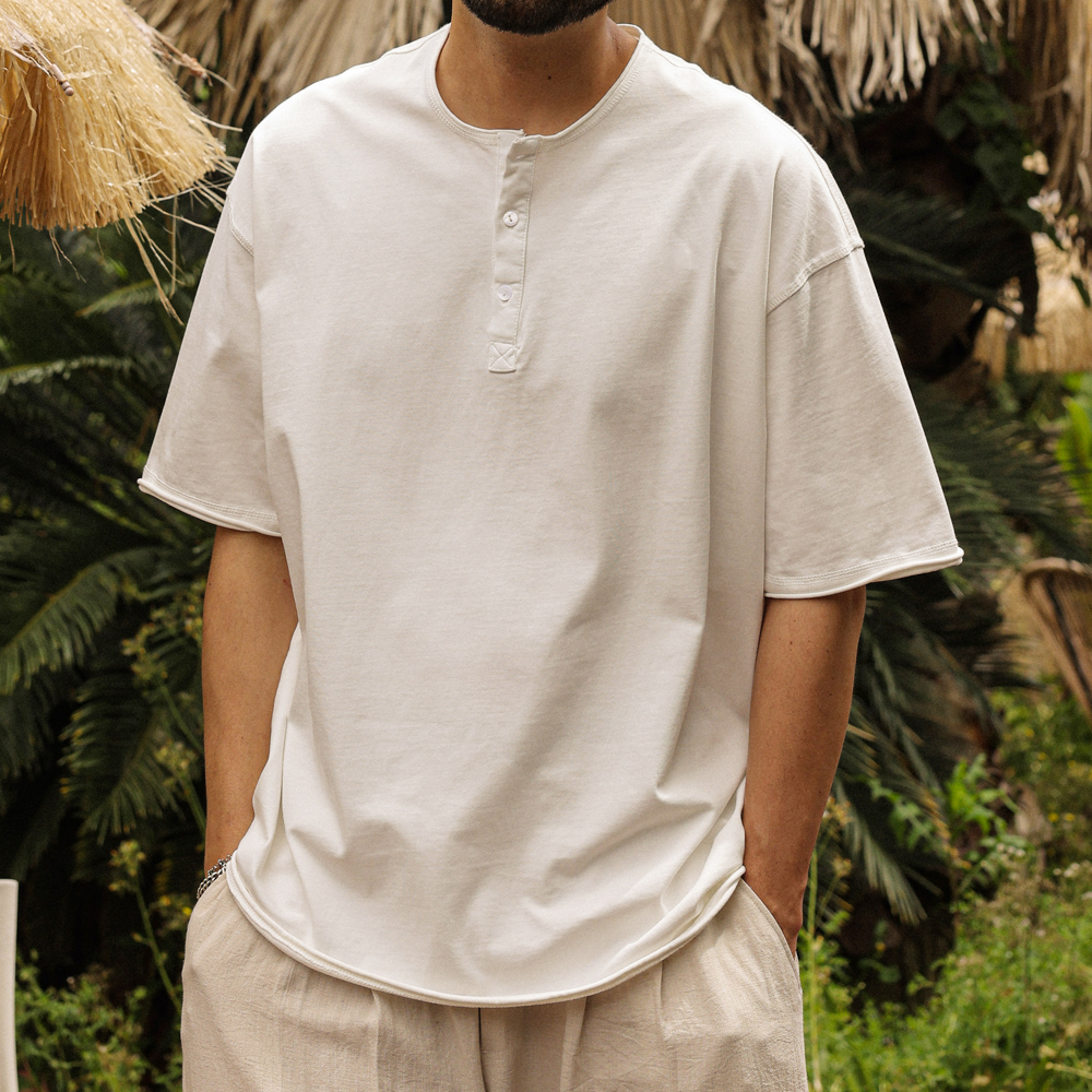 (XL-4XL)<br>램피터 ヘンリーネック 半そでティー