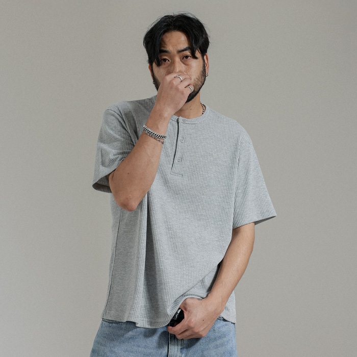 (L-5XL)<br>마게이트 ヘンリーネック半袖Tシャツ