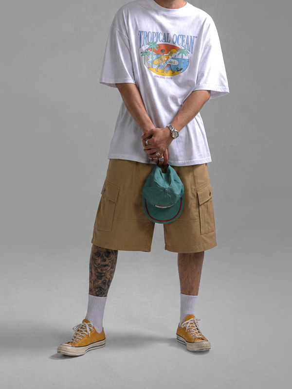 (L-5XL)<BR>야슈타 7부 カーゴバンディングショートパンツ