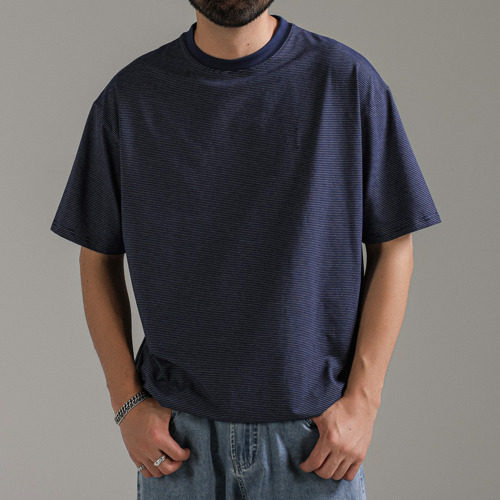 (L-7XL)<BR>로샤코 ストライプ 넣은척 半そでティー