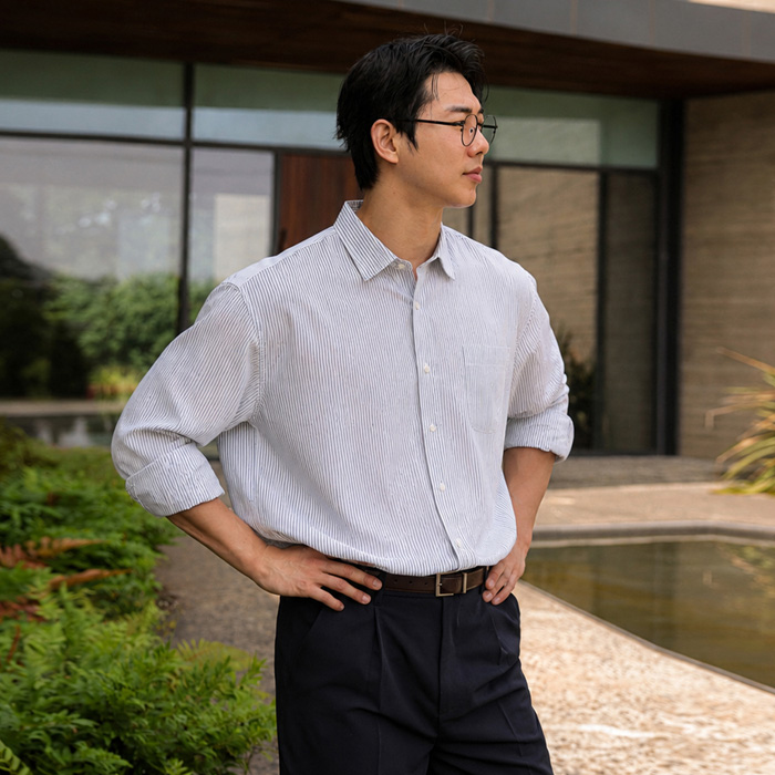 (M-6XL)<BR>파브카 ストライプシャツ