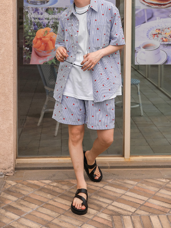 (L-7XL)<BR>아비뇽 ストライプ バンディング半ズボン