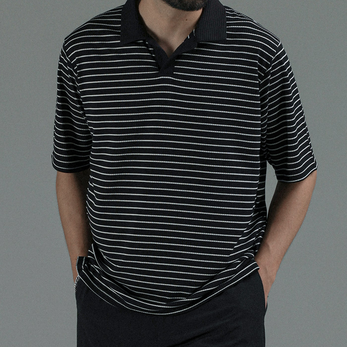 (M-4XL)<BR>피카라트 オープンカラー 半そでティー