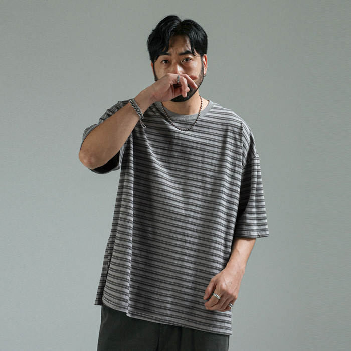 프리양카 顔料 縞模様 半そでティー