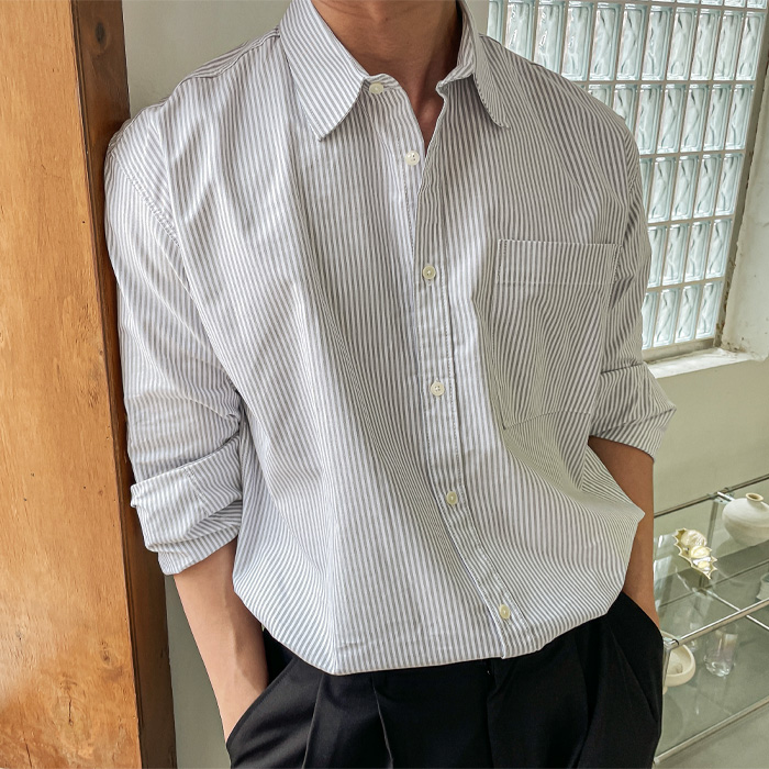 (L-5XL)<br>닐스 オックスフォード ストライプ  シャツ