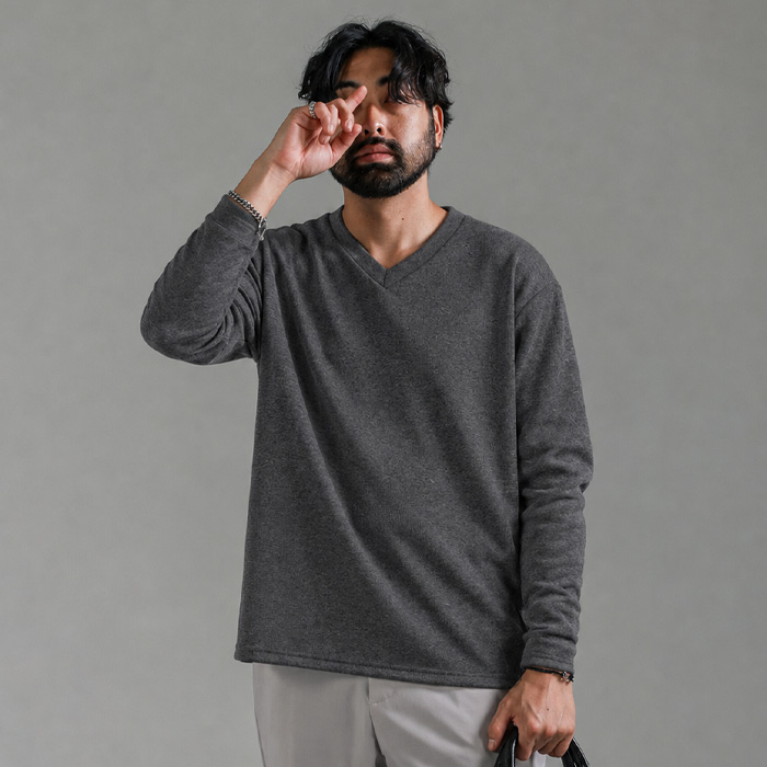 (M-5XL)<br>진심 어린 발열 V넥 長袖Tシャツ <br><font color=
