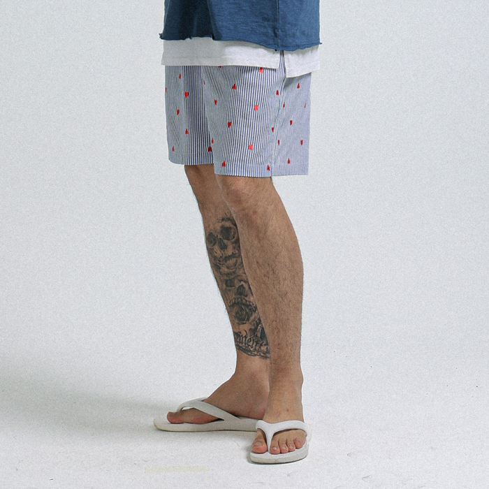 (L-7XL)<BR>아비뇽 ストライプ バンディング半ズボン