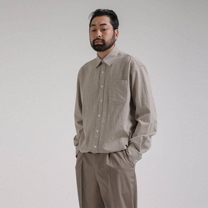 (L-6XL)<BR>타페 넣은척 ストライプ シャツ
