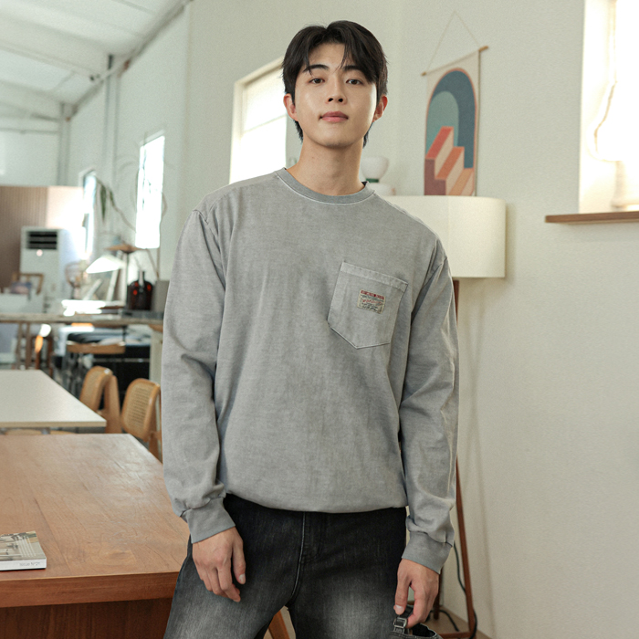 (L-7XL)<BR>아브라시 넣은척 顔料 長袖Tシャツ