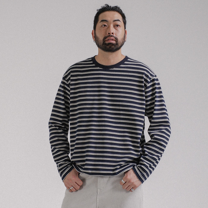 (L-7XL)<BR>베타바노 縞模様 넣은척 長袖Tシャツ