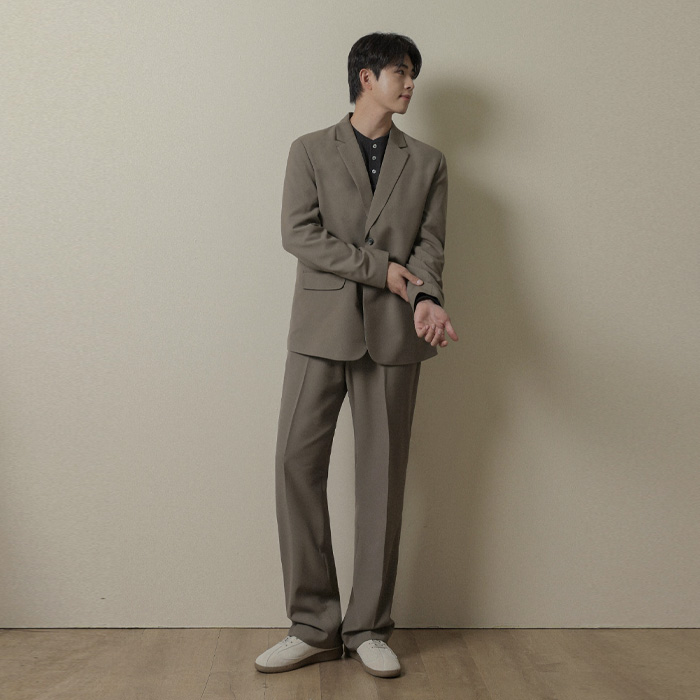 [SET](M-4XL)<br>셀커크 싱글자켓+윙클러 セミワイドフィット サイドバンド スレックス
